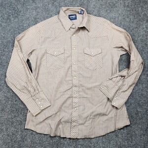 Wrangler Shirt Mens Large Beige Stripe Western Pearl Snap Long Sleeve Cowboy